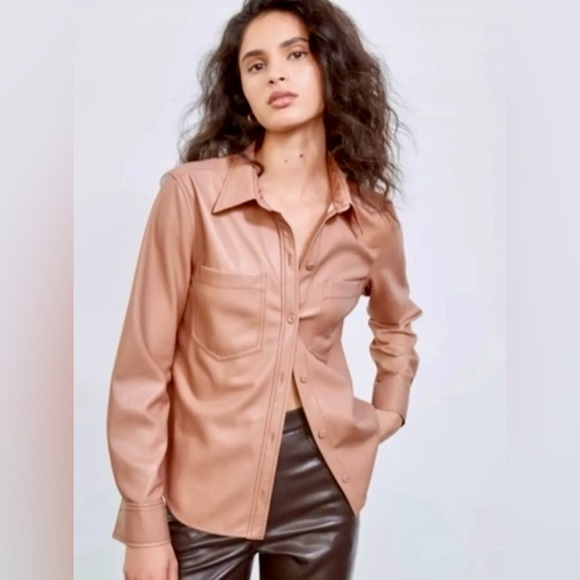 Aritzia Tops - 🌸 Aritzia Blush Pink Vegan Leather Button-Down Shirt – Size M